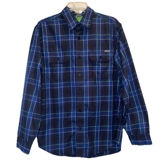Eddie Bauer Mens Blue Green Plaid Long Sleeve Button Down Shirt Sz M Outdoors - Picture 1 of 9